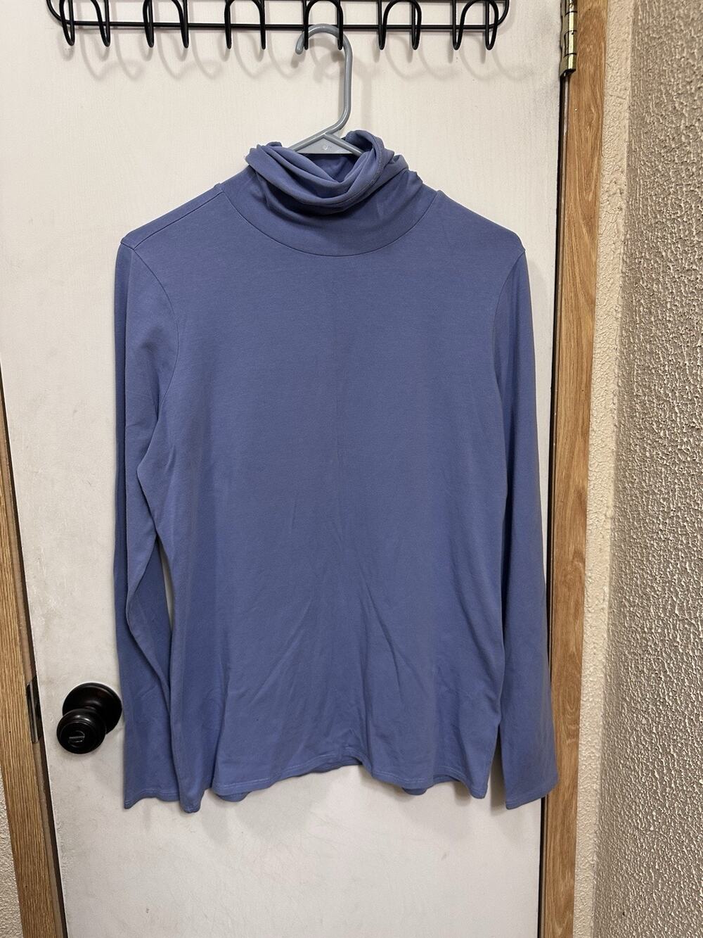 Peruvian Connection Top Extreme Turtleneck Mock neck Blue cotton Long Sleeve L